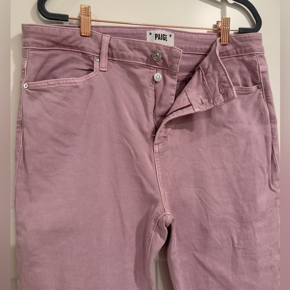 Paige Cindy straight jeans, high rise, raw hem, faded rose color, size 33 - Picture 4 of 12